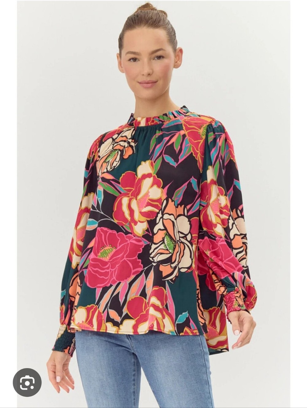 New!!! Jodifl ✨️ Black Floral Long-Sleeve Women's Blouse Size S